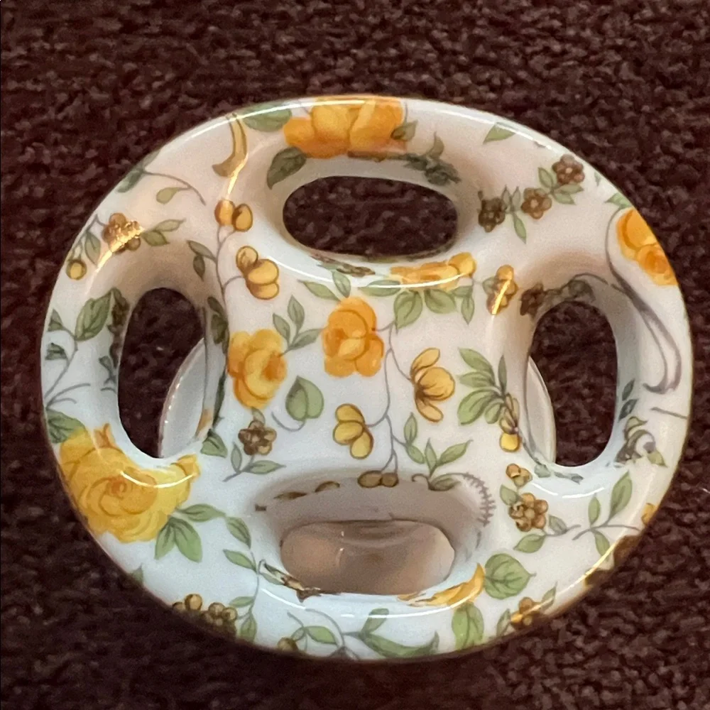 Porcelain Yellow Floral Toothbrush Holder - Ceramic Bath Organizer